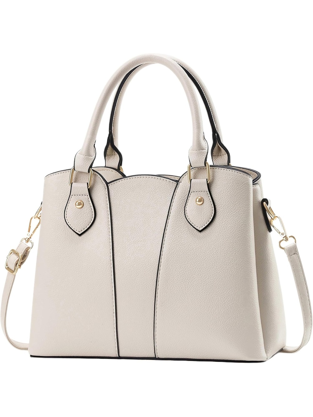 Women's Beige Vegan Leather Zipper Top-handle Satchel With Strap Shoulder Bag
